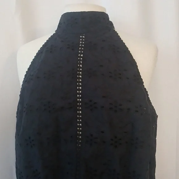 Black Eyelit Daisy Embroidery Halter Peplum Top Sz Xl - Picture 5 of 11